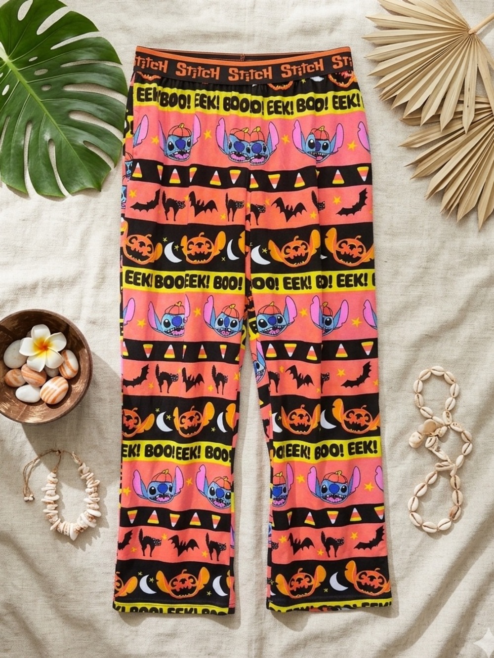 DISNEY STITCH Women’s Halloween Pajama Pants Orange Black Lounge Sleep